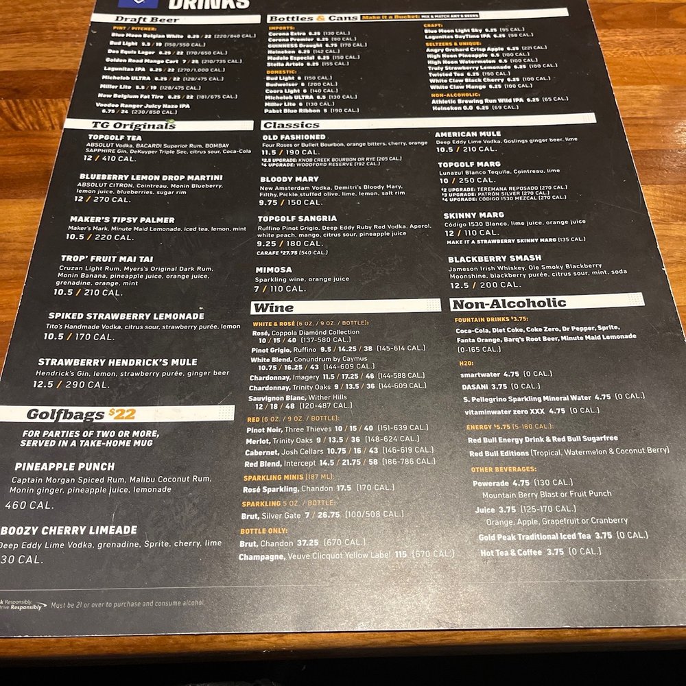 Topgolf - Drink menu 2 - Golf Near Me - Charlotte, North Carolina Topgolf - Drink menu 2 - Golf Near Me - Charlotte, North Carolina