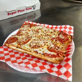 Super Pizza Veloz - a slice of pizza on a paper plate - Pizza Near Me - Huntington Park, California Super Pizza Veloz - a slice of pizza on a paper plate - Pizza Near Me - Huntington Park, California