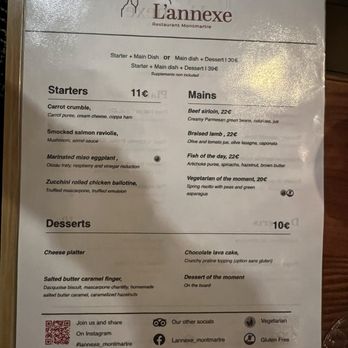 L'Annexe - Menu as of June 11, 2024 - French Near Me - Paris, 75 L'Annexe - Menu as of June 11, 2024 - French Near Me - Paris, 75