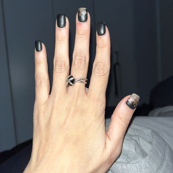 Sparkling Snail - Left hand Middle Finger & Thumb paint ripped off less than 24 Hours - Nail Salons Near Me - Astoria, New York