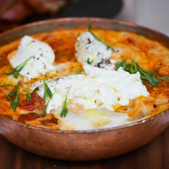 NOPI - Shakshuka (braised eggs, piquante tomato sauce, smoked labneh) - Mediterranean Near Me - London, XGL NOPI - Shakshuka (braised eggs, piquante tomato sauce, smoked labneh) - Mediterranean Near Me - London, XGL
