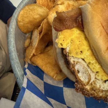 The Pickled Onion - The Hangover burger w/ hot chips - American Near Me - Raleigh, North Carolina The Pickled Onion - The Hangover burger w/ hot chips - American Near Me - Raleigh, North Carolina