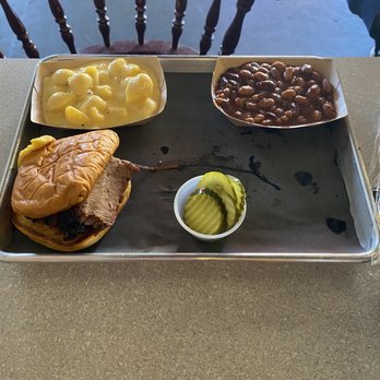 Pig In Pig Out - Brisket sandwich with two sides of beans and Mac and cheese - Barbeque Near Me - Wichita, Kansas Pig In Pig Out - Brisket sandwich with two sides of beans and Mac and cheese - Barbeque Near Me - Wichita, Kansas
