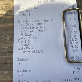 Tony's Seafood Restaurant - Receipt - Seafood Near Me - Marshall, California Tony's Seafood Restaurant - Receipt - Seafood Near Me - Marshall, California