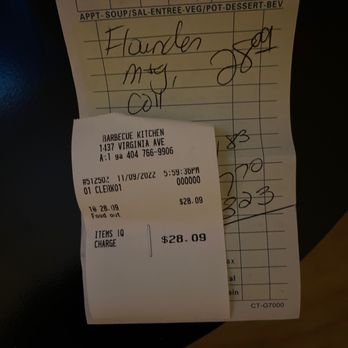Barbecue Kitchen - Receipt - Barbeque Near Me - College Park, Georgia