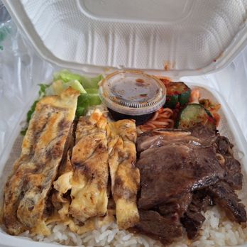 2 Moms Kitchen - kalbi + meat jhun combo - Korean Near Me - Wahiawa, Hawaii