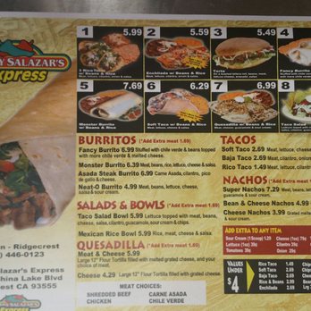 Bobby Salazars Mexican Food - menu - Mexican Near Me - Ridgecrest, California Bobby Salazars Mexican Food - menu - Mexican Near Me - Ridgecrest, California