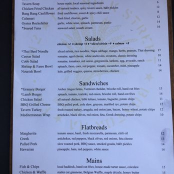Granary Tavern - The Menu - New American Near Me - Boston, Massachusetts
