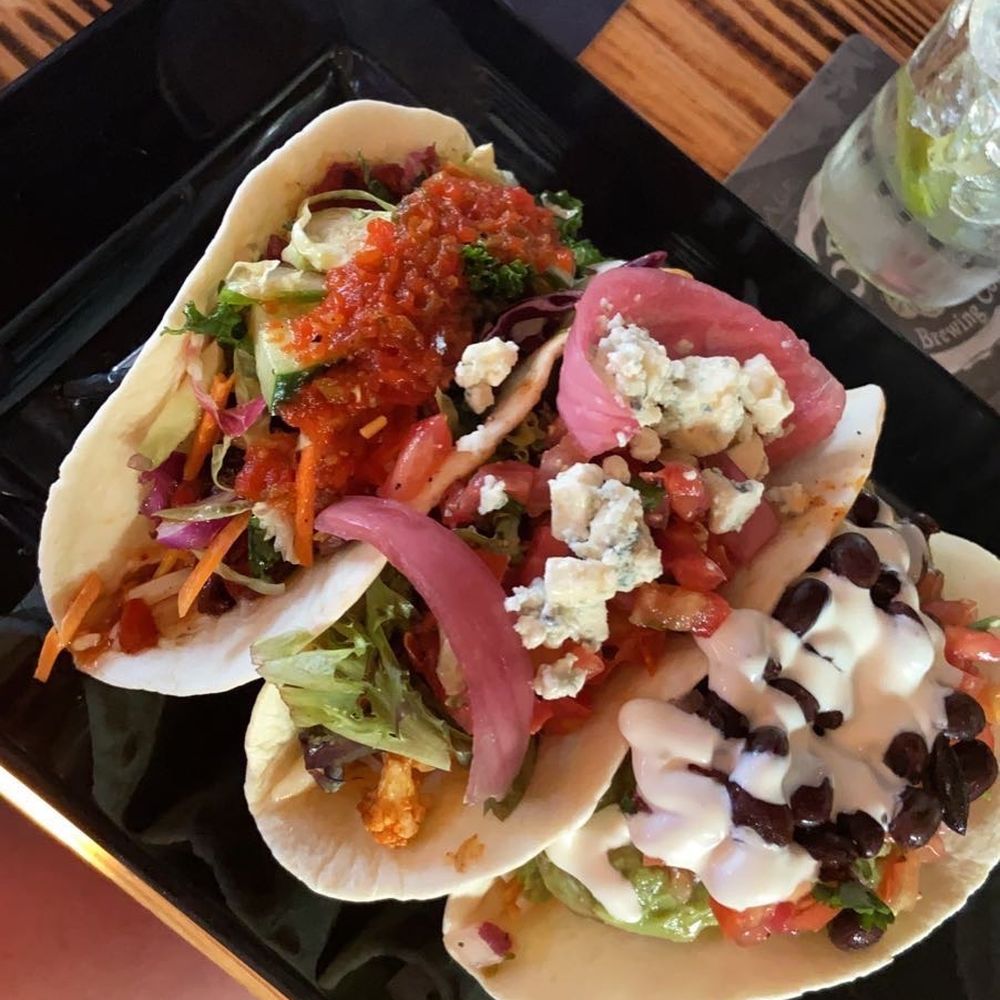 Tipsy Taco - Taco Platter (from left): balsamic mushroom taco, buffalo cauliflower taco, and guaco taco. - Tacos Near Me - Ormond Beach, Florida