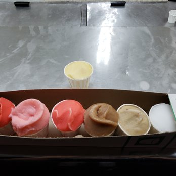 The Lemon Ice King - L-R: Cherry, Strawberry, Watermelon, Chocolate, Peanut Butter, Lemon, with Banana outside the box (and yes, I'd already sampled 4 of them!) - Ice Cream & Frozen Yogurt Near Me - Corona, New York The Lemon Ice King - L-R: Cherry, Strawberry, Watermelon, Chocolate, Peanut Butter, Lemon, with Banana outside the box (and yes, I'd already sampled 4 of them!) - Ice Cream & Frozen Yogurt Near Me - Corona, New York