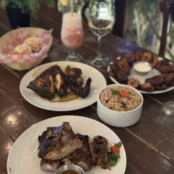 Ferron's Jerk Chicken - Rib Dinner with Jerk Chicken, plantains, rice/beans...