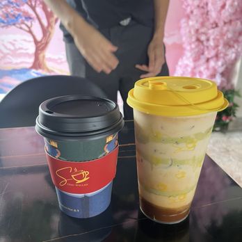 Chai Wallah - caramel latte (left) pistachio latte (right) - Coffee & Tea Near Me - Lomita, California