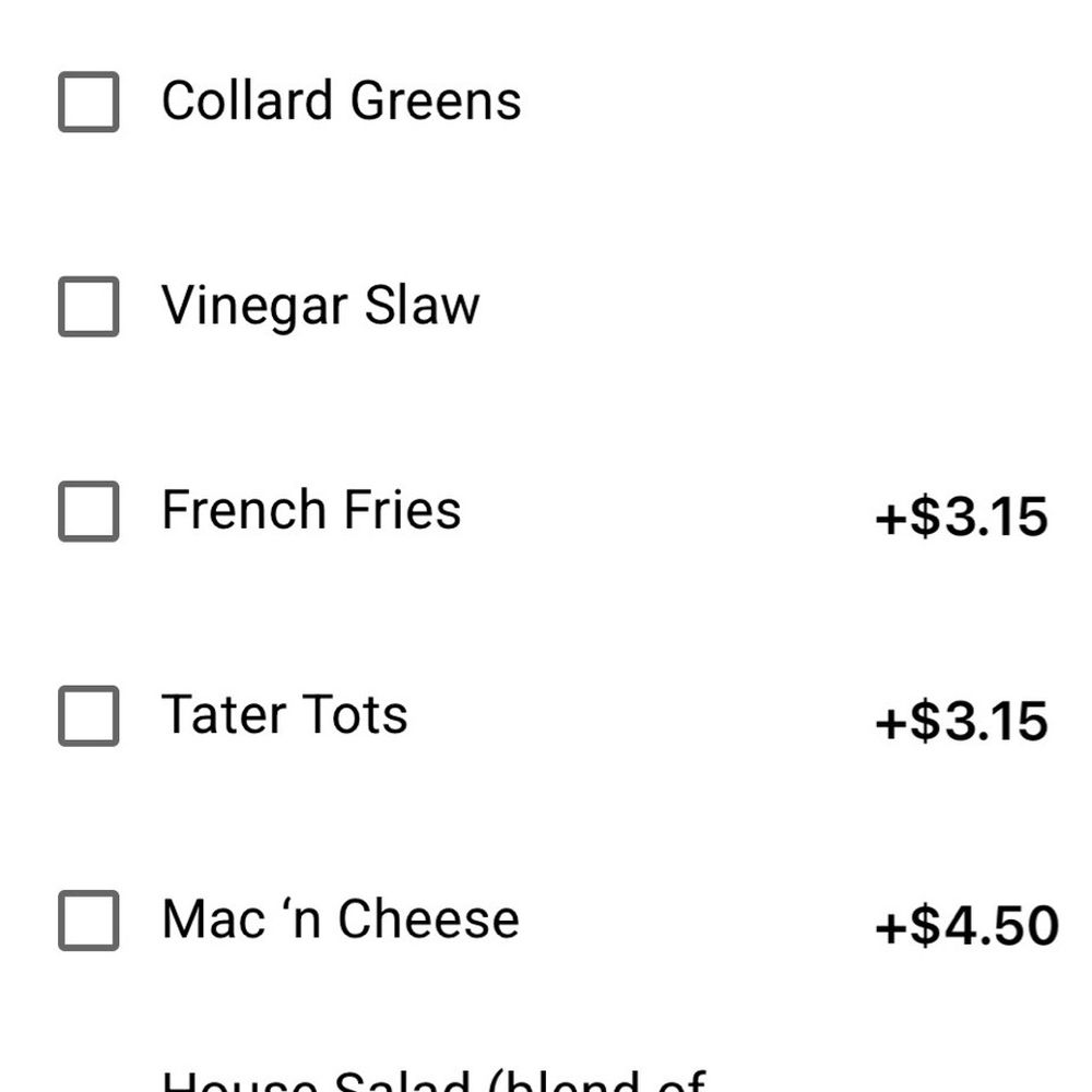 Online ordering system showing standard vs up-charge items. Online ordering system showing standard vs up-charge items.