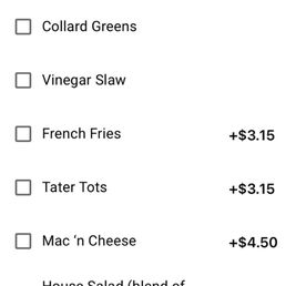 Online ordering system showing standard vs up-charge items.