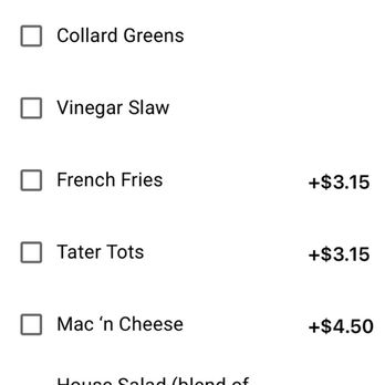 Annie O's Kitchen - Online ordering system showing standard vs up-charge items. - Southern Near Me - Hilton Head Island, South Carolina
