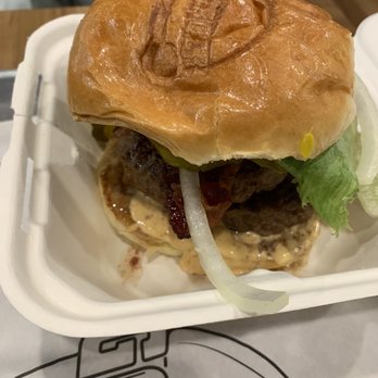Go Burger - Double patty with bacon, pickles, lettuce, sautéed onions and go-sauce - Burgers Near Me - Ridge, New York Go Burger - Double patty with bacon, pickles, lettuce, sautéed onions and go-sauce - Burgers Near Me - Ridge, New York