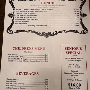 The Thistle Fish And Chips - Menu back - Fish & Chips Near Me - Lyndhurst, New Jersey