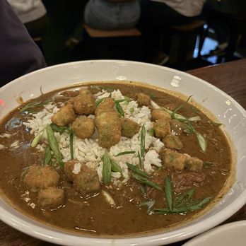 Perennial on Lockwood - Seafood gumbo topped with breaded okra - Breweries Near Me - Saint Louis, Missouri Perennial on Lockwood - Seafood gumbo topped with breaded okra - Breweries Near Me - Saint Louis, Missouri