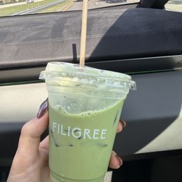Iced matcha latte with oatmilk and vanilla Iced matcha latte with oatmilk and vanilla