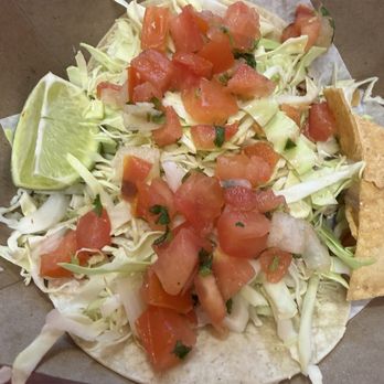3 Amigos Restaurant - 2 grilled fish tacos on corn with chipotle sauce on side - Mexican Near Me - Newbury Park, California