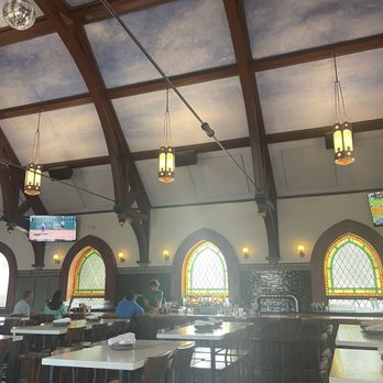 Birdtown Brewing - Beautiful stain glass windows behind the bar - Breweries Near Me - Lakewood, Ohio