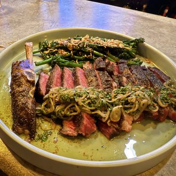 Griffin's - Ribeye and baby broccoli - New American Near Me - Brea, California Griffin's - Ribeye and baby broccoli - New American Near Me - Brea, California