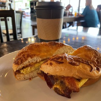 Little Garden Cafe - Five cheese bagel, bacon, & cheddar breakfast sandwich. - Breakfast & Brunch Near Me - Spokane, Washington Little Garden Cafe - Five cheese bagel, bacon, & cheddar breakfast sandwich. - Breakfast & Brunch Near Me - Spokane, Washington