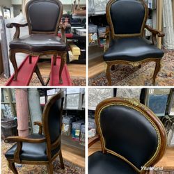 Delight Home Designs Upholstery & Interiors - Reupholstered in black top grain leather, decorative tacks installed.