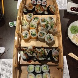 Sushihaus - Boat/bridge o' sushi. This was part of the Sushi for 2. It also came with 2 chicken miso-type soups