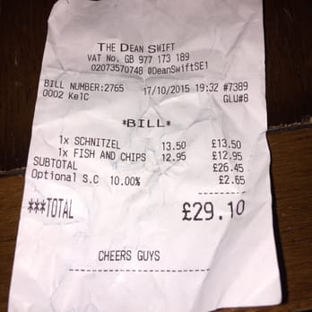 Dean Swift - Adds on 10% without asking - Pubs Near Me - London, XGL Dean Swift - Adds on 10% without asking - Pubs Near Me - London, XGL