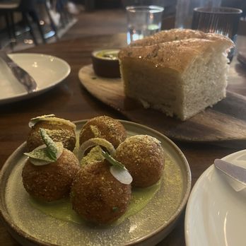 Coda Di Volpe - Corn & Truffle Arancini and Sal's Special Focaccia - Pizza Near Me - Chicago, Illinois Coda Di Volpe - Corn & Truffle Arancini and Sal's Special Focaccia - Pizza Near Me - Chicago, Illinois