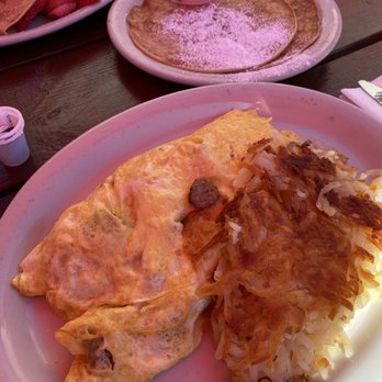 Millbrae Pancake House - Sausage and cheese omelette with Swedish pancakes - American Near Me - Millbrae, California Millbrae Pancake House - Sausage and cheese omelette with Swedish pancakes - American Near Me - Millbrae, California