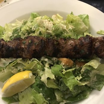 Agape Grill - Lamb souvlaki over Caesars salad - Greek Near Me - Sunnyvale, California Agape Grill - Lamb souvlaki over Caesars salad - Greek Near Me - Sunnyvale, California