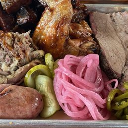 Brisket, ribs, chicken wings, etc. to share