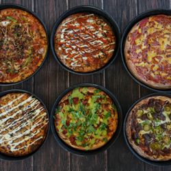 Sam's Pizza - From top left to bottom right: Sam's Supreme, Buffalo Ranch Chicken, Hawaiian, Chicken Bacon Ranch, Caliente Al Pastor, and Bulgogi Supreme!