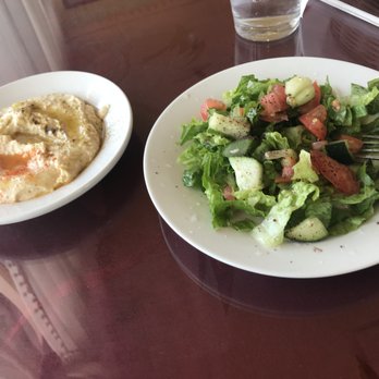 Casablanca Cafe - Hummus and salad, the salad was very fresh but lettuce chopped too small and hard to pick up with fork. - Mediterranean Near Me - Denver, Colorado