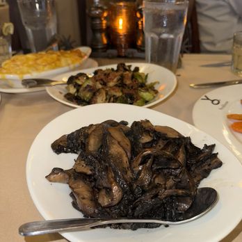 Y.O. Ranch Steakhouse - Portobello Mushrooms and Maple Dijon Roasted Brussel Sprouts with Bacon - Steakhouses Near Me - Dallas, Texas