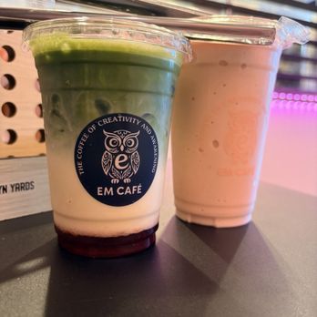 EM Cafe - Strawberry matcha and a strawberry banana smoothie - Coffee & Tea Near Me - Deer Park, Texas