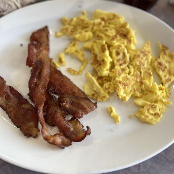 801 Southern Kitchen and Pancake House - Eggs well-done with bacon. - Pancakes Near Me - Advance, North Carolina