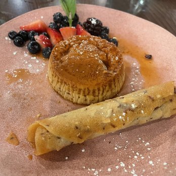 Firefly Tapas Kitchen + Bar - Caramel Flan with almond tuille cookie, berries - Tapas/Small Plates Near Me - Las Vegas, Nevada