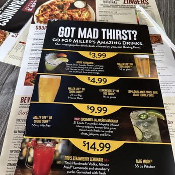 Miller's Ale House - Drink Deals Menu - American Near Me - Boca Raton, Florida
