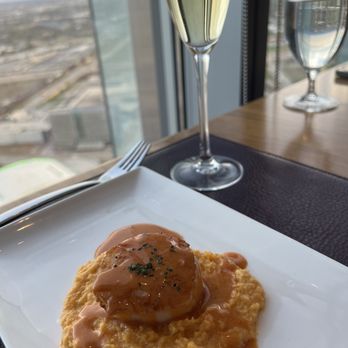 Vast - Seared Scallop sweet potato polenta, smoked paprika beurre blanc with Mas Fi- Spain- Cava - American Near Me - Oklahoma City, Oklahoma Vast - Seared Scallop sweet potato polenta, smoked paprika beurre blanc with Mas Fi- Spain- Cava - American Near Me - Oklahoma City, Oklahoma