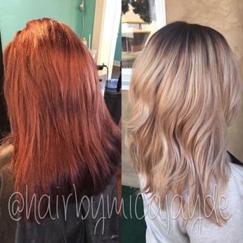 Diamond Hair Studio - Red to a beautiful blonde ombré done by mica - Hair Salons Near Me - Fresno, California Diamond Hair Studio - Red to a beautiful blonde ombré done by mica - Hair Salons Near Me - Fresno, California