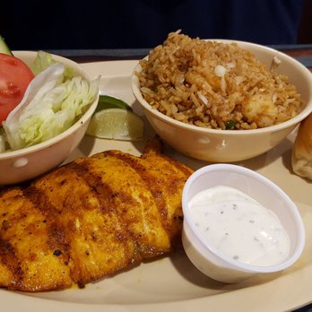 Mambo Seafood - Grilled salmon with Mambo rice and salad. - Seafood Near Me - Baytown, Texas Mambo Seafood - Grilled salmon with Mambo rice and salad. - Seafood Near Me - Baytown, Texas