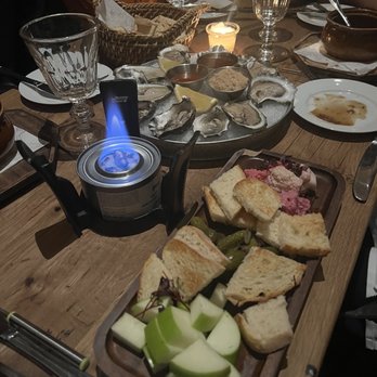 Bear Den Aspen - Oyster, and fondue's side dish (pot is not out yet) - Breakfast & Brunch Near Me - Aspen, Colorado
