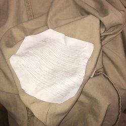 Apple Tree Cleaners - The patch on the inside of the sleeve after she said she would sew it.