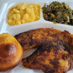 RubaLee's Southern Kitchen - Cajun tilapia, cornbread, mac 'n cheese and collard greens
