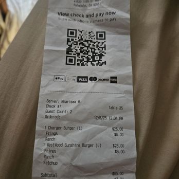 Coach's Tavern - Receipt - Sports Bars Near Me - Palmdale, California