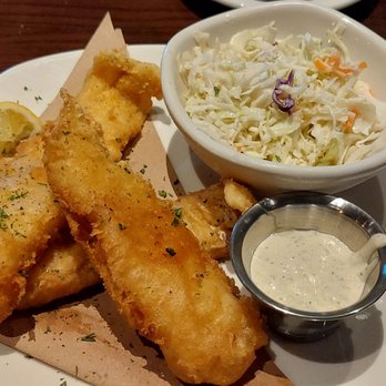 Bonefish Grill - Fish and chips dinner, minus the fries. Substituted coleslaw instead. - Seafood Near Me - Daytona Beach, Florida Bonefish Grill - Fish and chips dinner, minus the fries. Substituted coleslaw instead. - Seafood Near Me - Daytona Beach, Florida