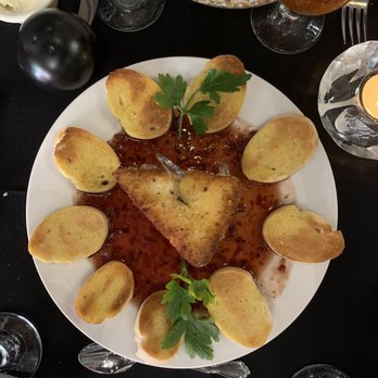 Cafe Margaux - Baked Brie with Pablo Bread Crumbs and an orange merlot sauce.  Absolutely divine! - French Near Me - Cocoa, Florida